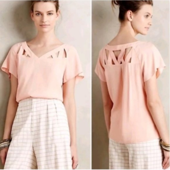 NWT Anthropologie Maeve Lattice Neckline Top in Sky Size 8 Soft Mint Green Rayon - Picture 3 of 10